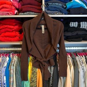 Vie Vie brown tie front long sleeve cardigan size XS NWT